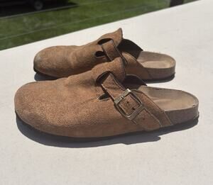 Women's Suede Slip-On Clog Mule Sandals Buckle Brown Solid Casual US 8